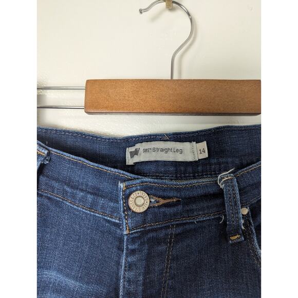 LEVI'S 505 Women's Straight Leg Dark Blue Jeans Size 14M Stretch - Picture 6 of 15